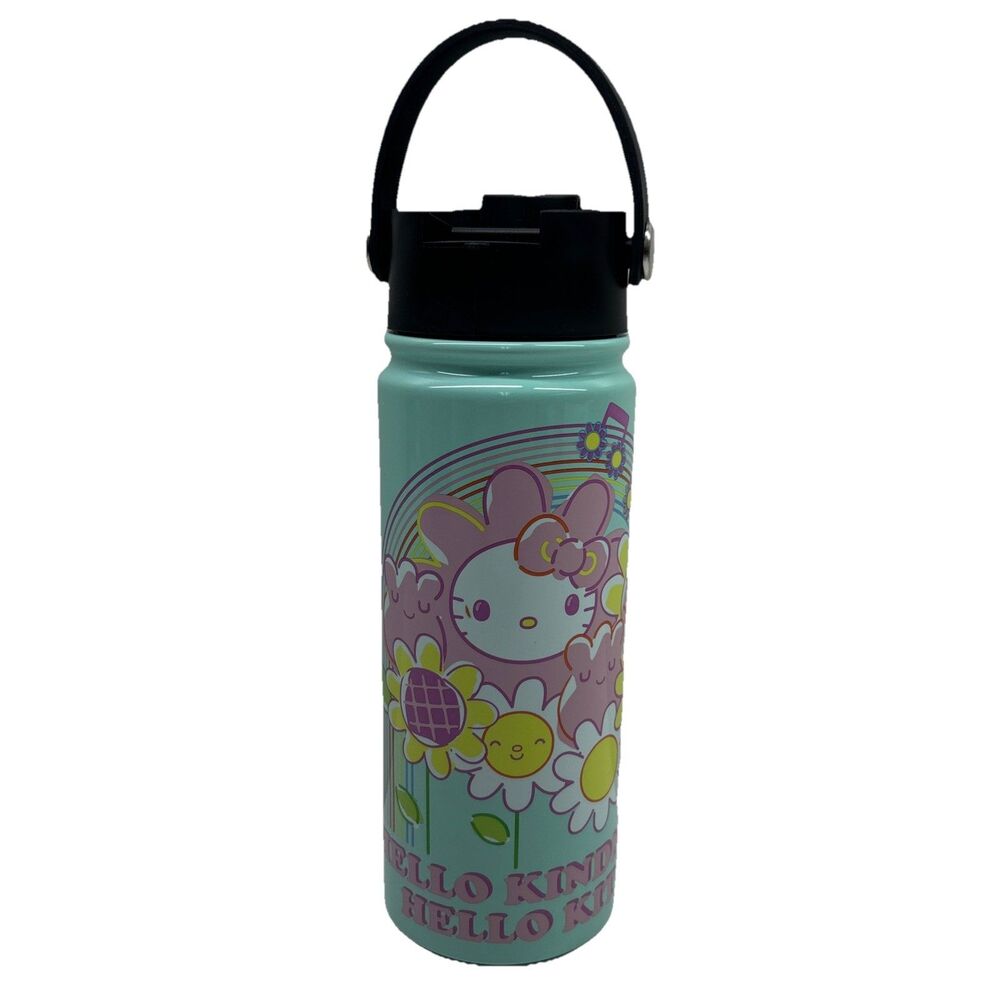 Hello Kitty Mint Green‎ Stainless Steel Water Bottle Travel Handle Lid Cute